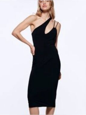 Zara Black One-Shoulder Cutout Bodycon Dress
